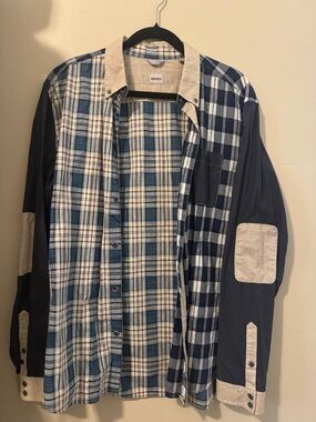 Kenzo Blue and Cream Plaid Patchwork Button-Up
